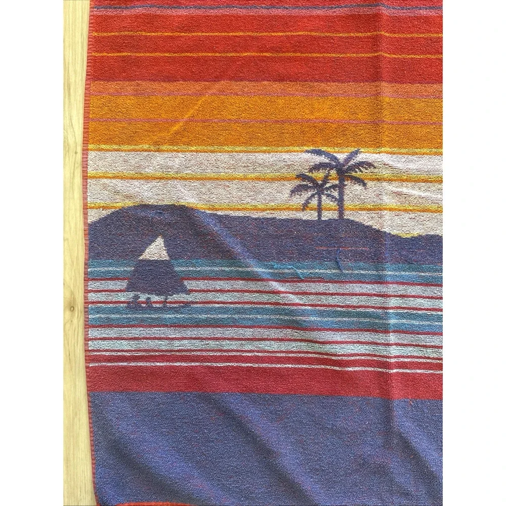 Vintage Jay Franco Beach Towel Romantic Sunset Sailboat Palm Trees Cotton 53x30